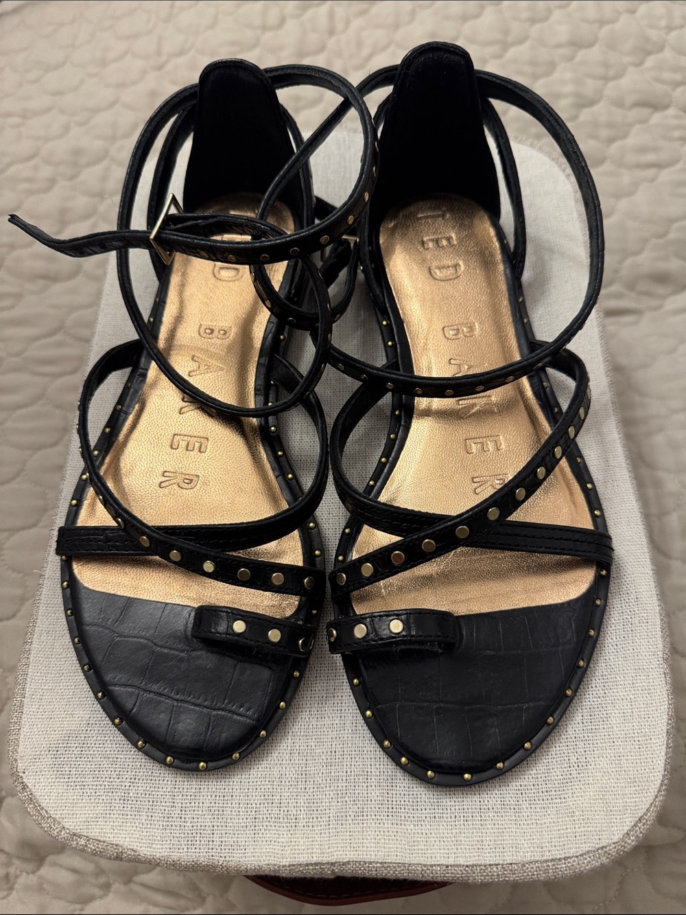 Ted Baker Black Strappy Studded Ankle Wrap Sandals